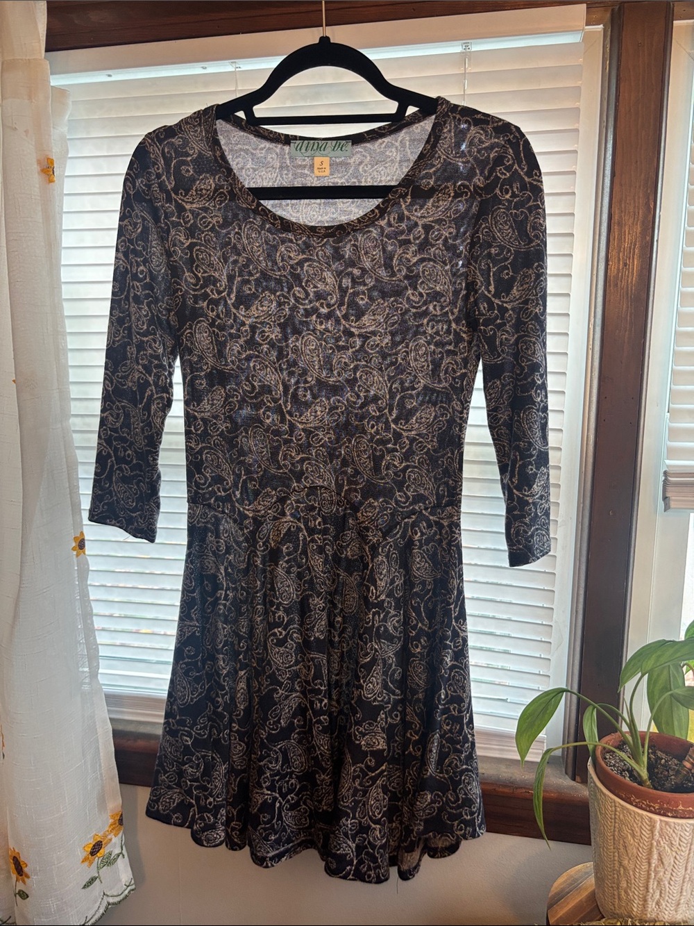 Navy Paisley Fit-and-Flare Dress